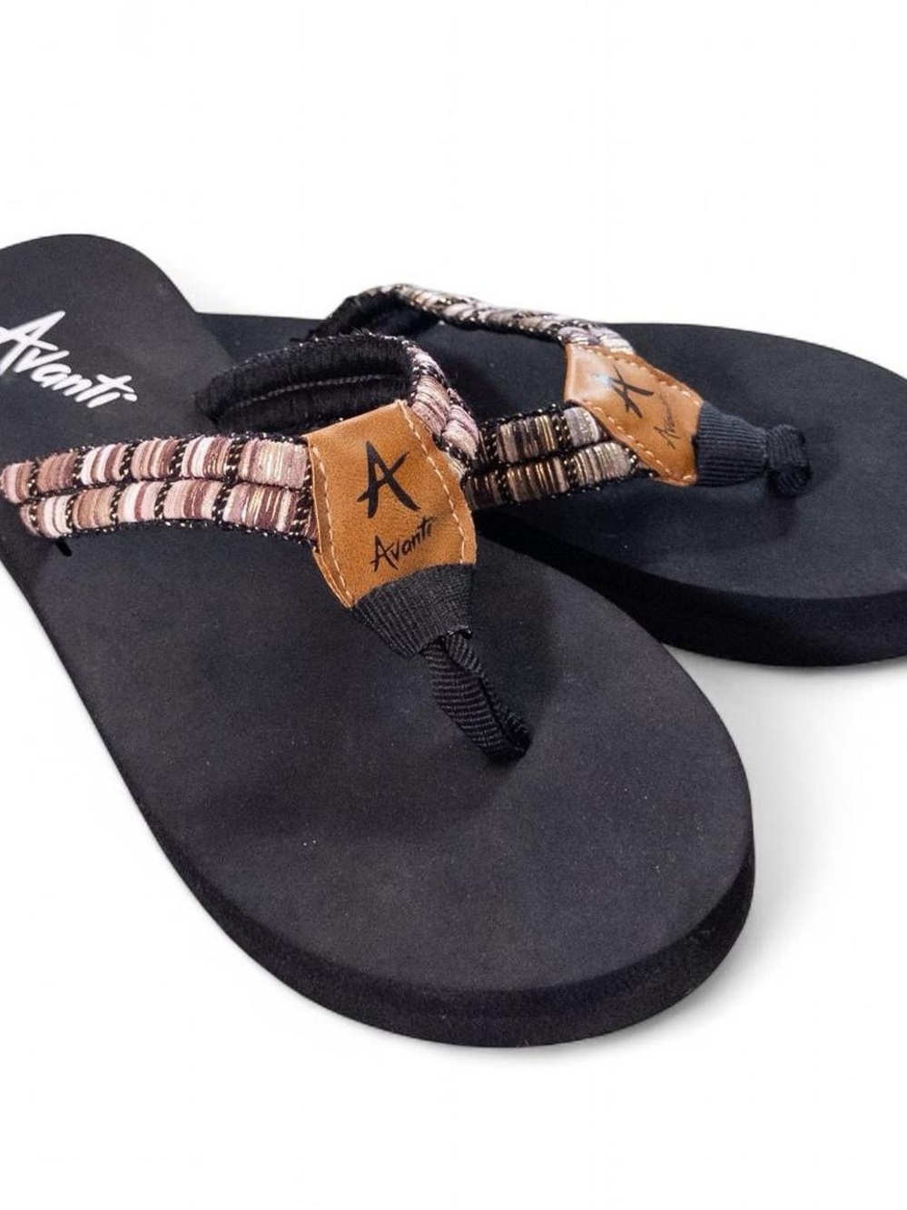 Avanti Black Gray Comfort Flip Flops Women’s Size 6 NWOT Casual Sandals